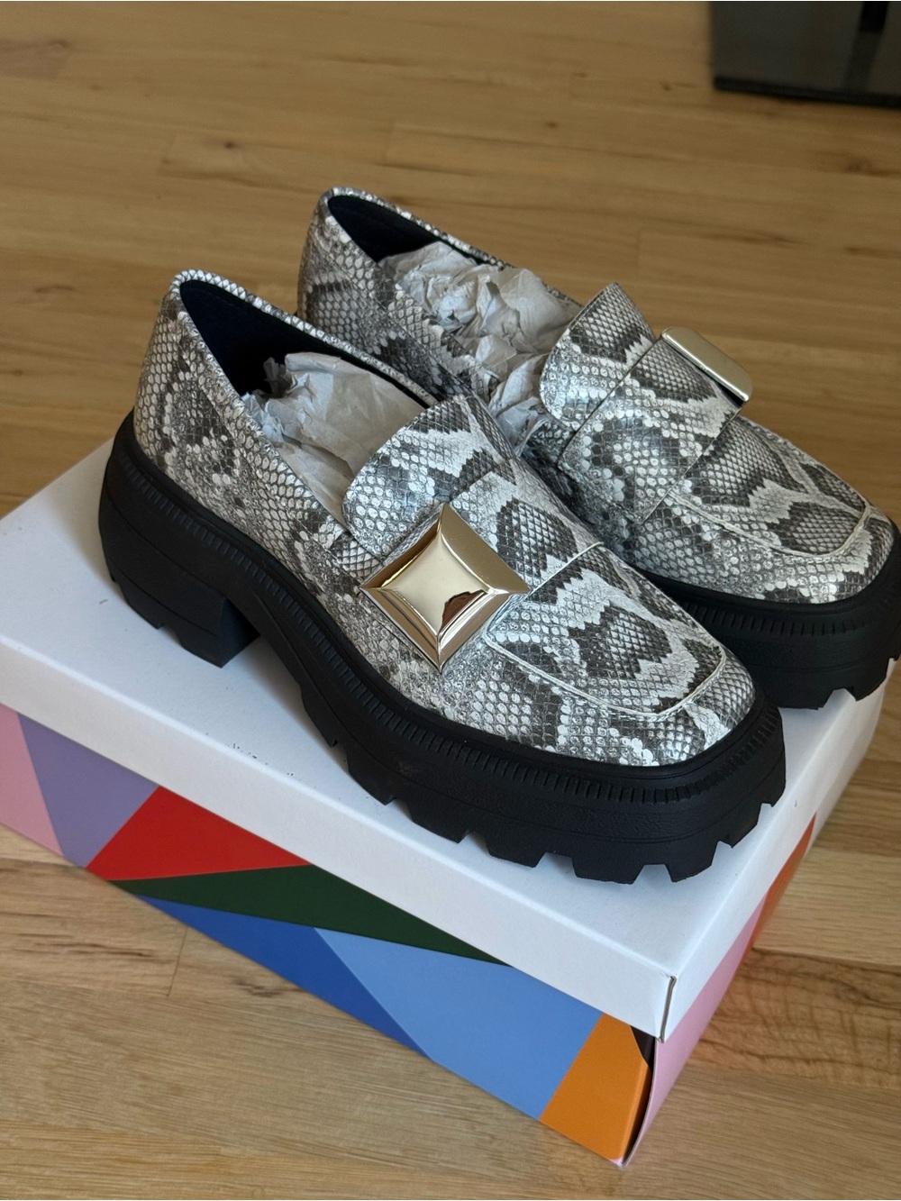 Katy Perry Collections Snake Print Loafers with Gold Accent - Picture 1 of 5